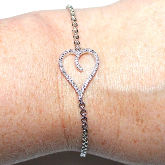 Jewelry - Sterling Silver Cubic Zirconia Heart Bracelet